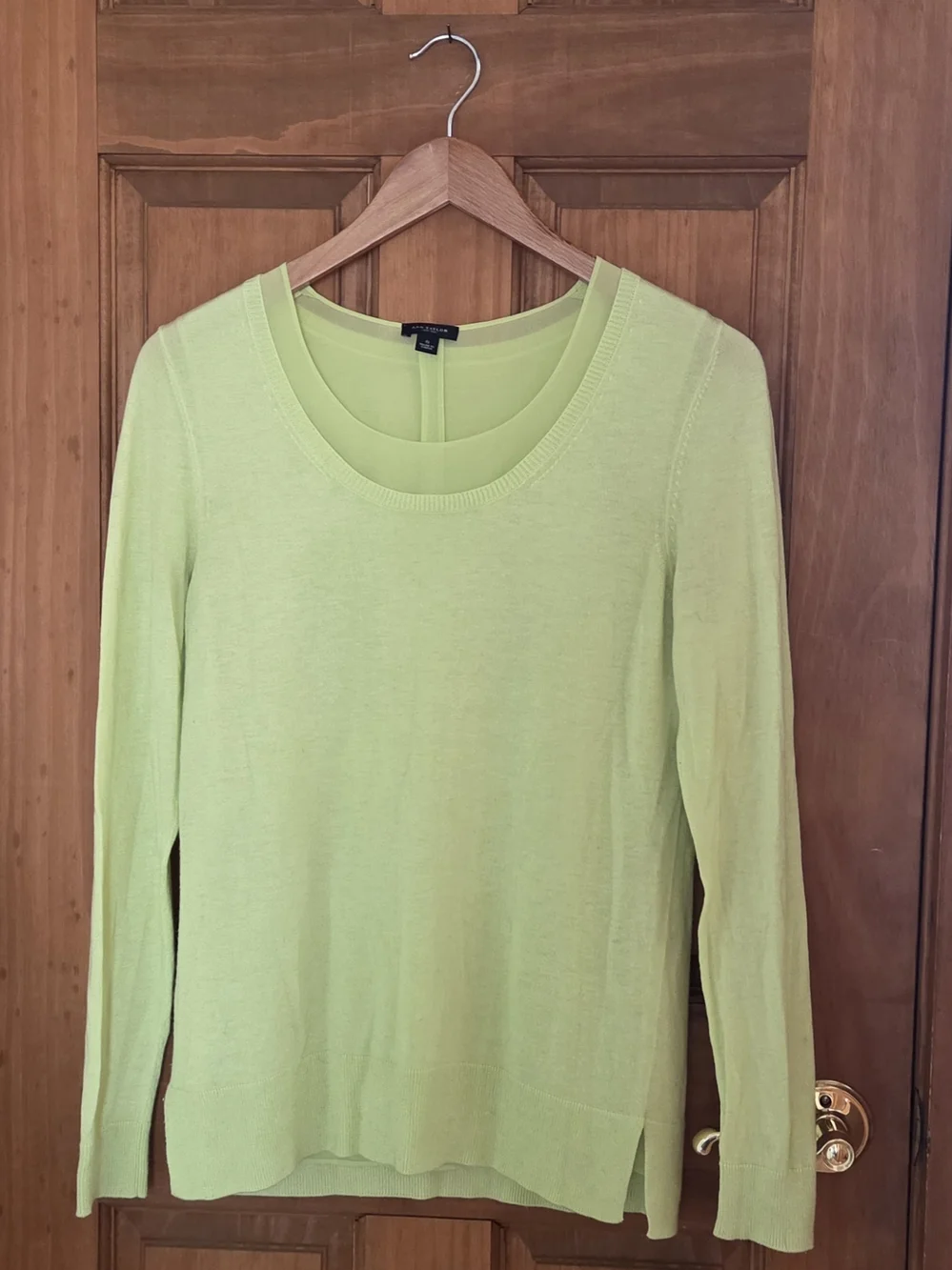 Ann Taylor Pale Lemon Chartreuse Long-Sleeve Knit Top - Picture 3 of 4